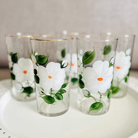 Federal Glass Other - 5 x Vintage Federal Glass Hand Painted glasses